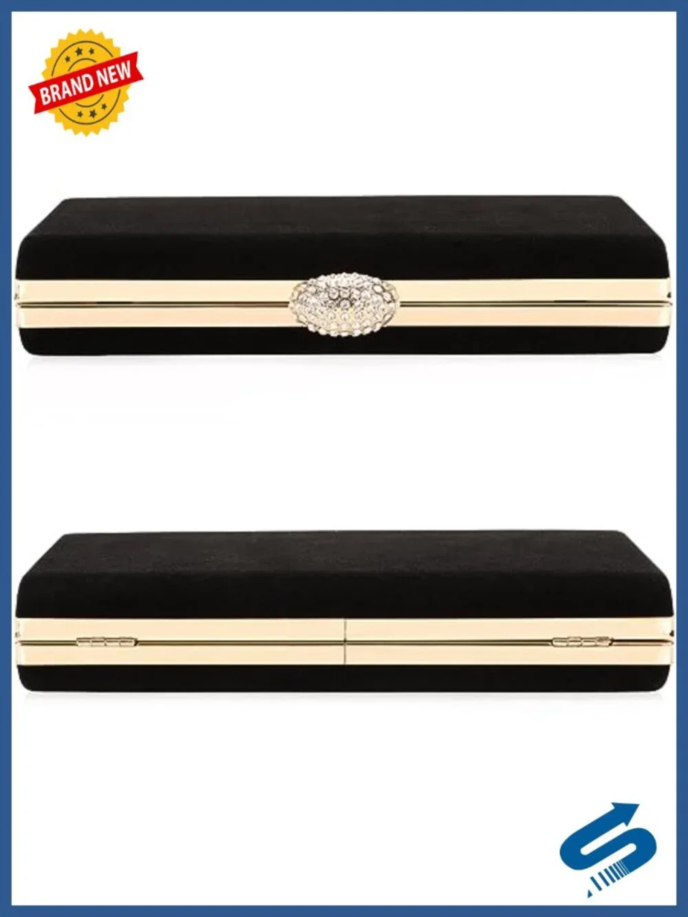 Dexmay Large Velvet Rhinestone Evening Clutch with Crystal Clasp